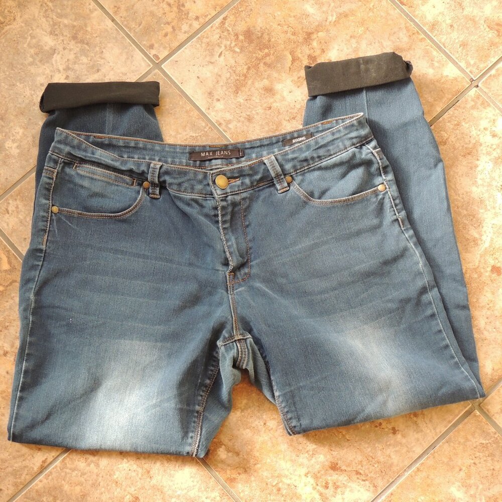 Max Jeans Jeggings Size 12 Dark Wash Stretch Denim Cuffed Ankle